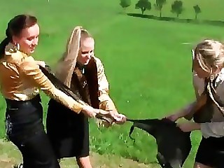 Blonde Brunette Crazy Fetish Horny Lesbian MILF Outdoor